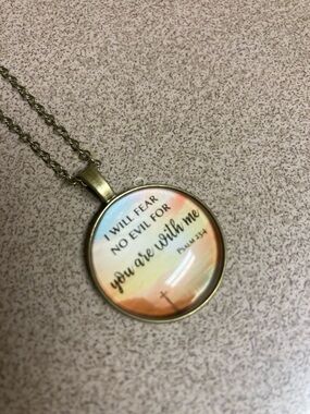 4/$20 bundle and save Inspirational Psalm 23:4 Sunset Pendant Necklace